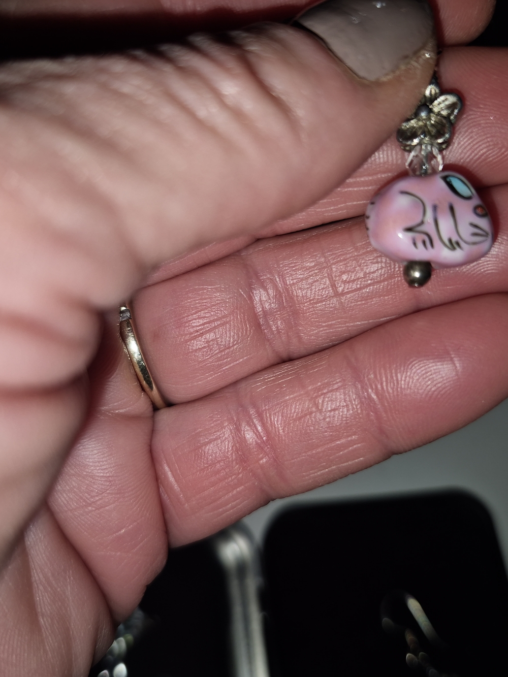 Pink Cat Drop Earrings with Silver Floral Accents - Picture 5 of 5
